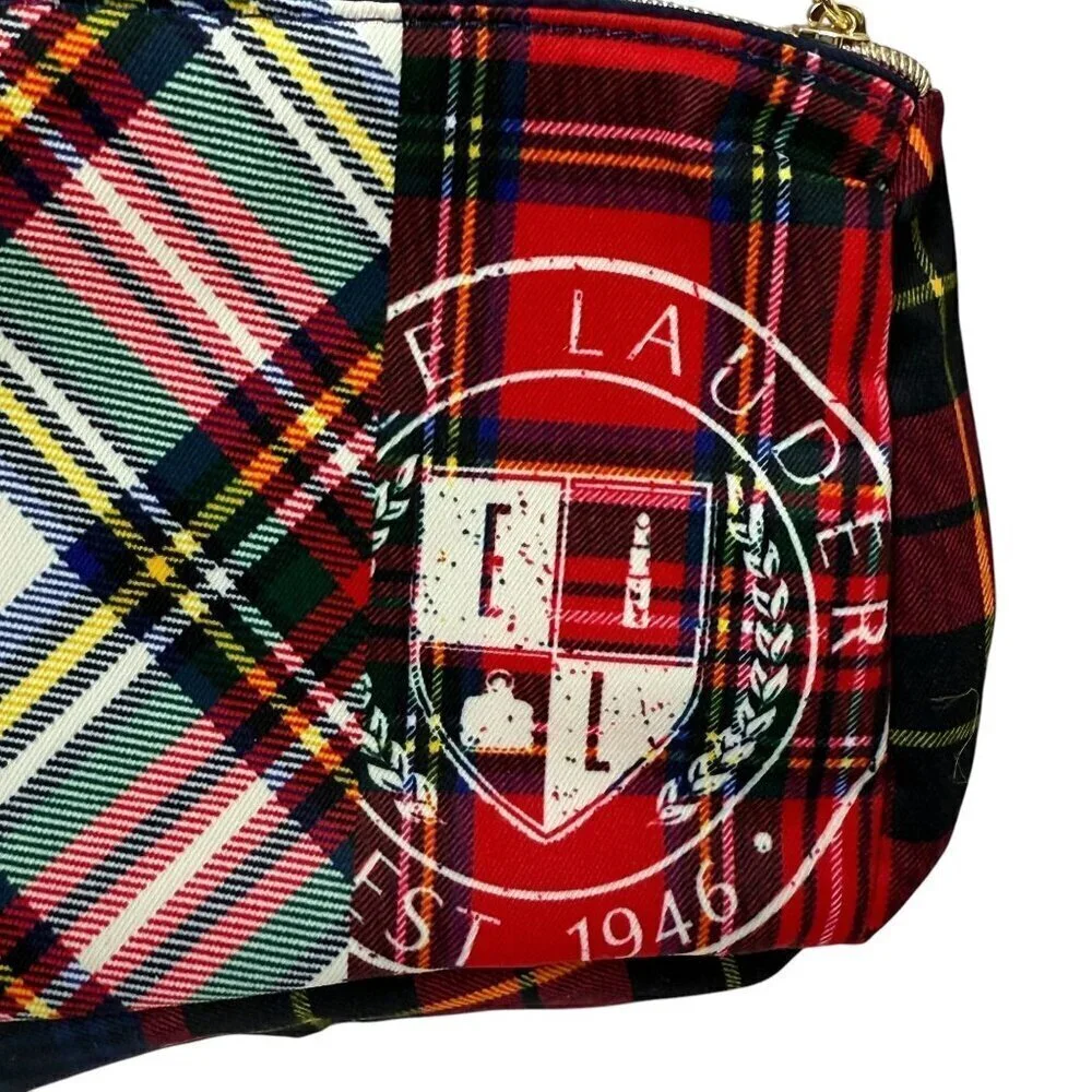 ESTEE LAUDER Preppy Plaid Cosmetic Bag Fabric Zip Pouch NWOT